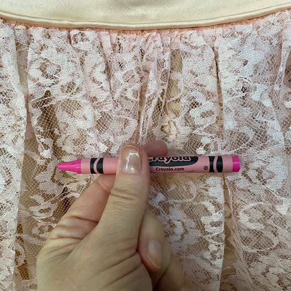 Vintage 30" Bust Peach & Pink Satin Lace Overlay Dress Fit & Flare • Handmade - Picture 13 of 16